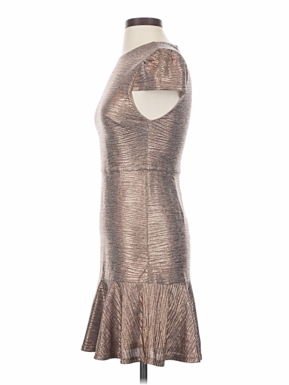 Alice + Olivia Metallic Bronze Textured Cap-Sleeve Flounce Dress